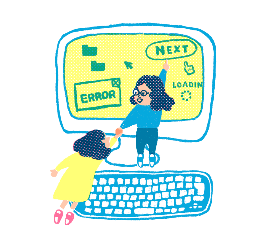 PC画面を案内している女性